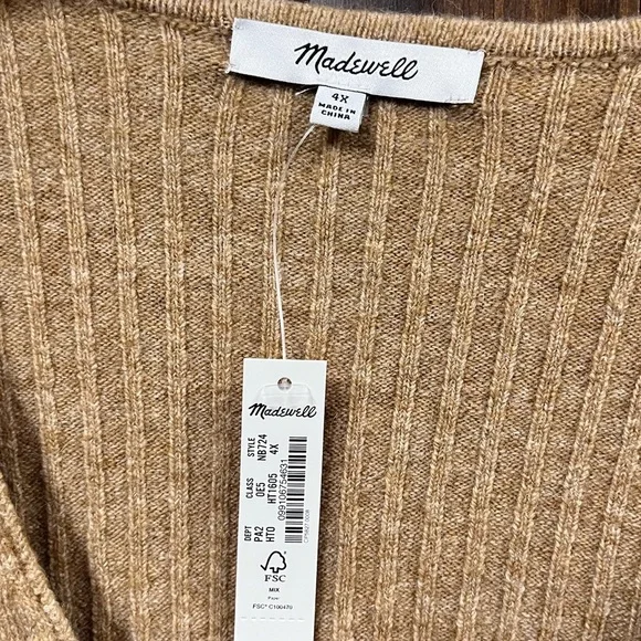 Madewell Cameron Ribbed Cardigan Sweater in Coziest Yarn Heather Toffee 4X NEW - Picture 6 of 7